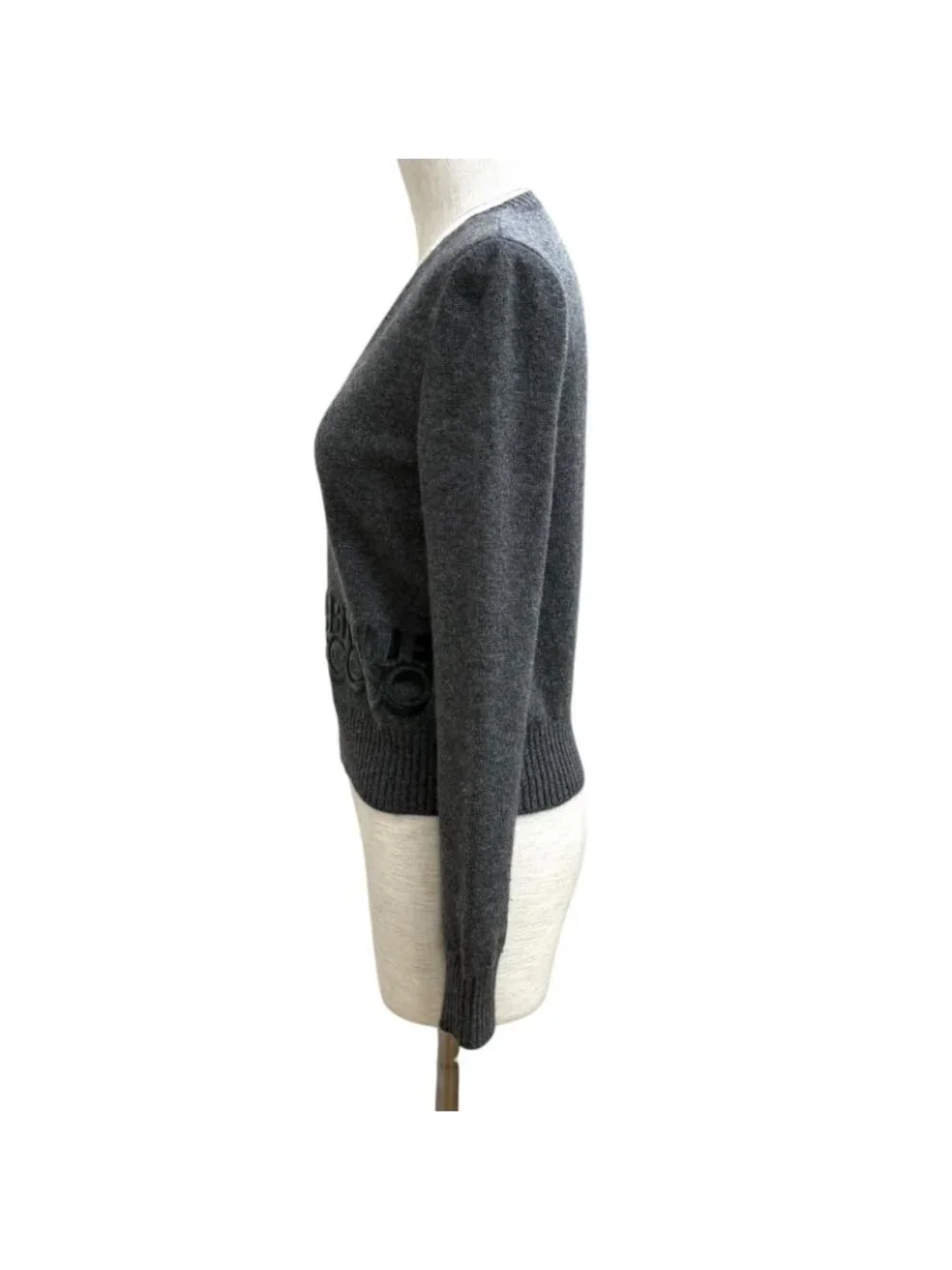 Chanel Cashmere with CC Logo Plate Gabrielle Coco Neck Long Sleeve Knit Gray 34